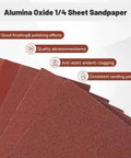 Spread of 1/4 sheet sandpaper highlighting abrasion resistance and polishing effects.