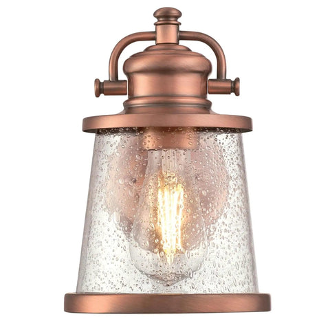 Emma Jane One Light Outdoor Wall Lantern In Washed Copper Finish With Clear Seeded Glass For Porch Or Entryway Exterior Lighting