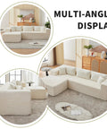 No Fuss 107 Inch Modular Sofa Set Of 2 With Left Facing Chaise, White Corduroy Fabric, No Assembly Required, multi-angle display