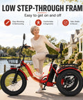 All Terrain Fat Tire Electric Tricycle For Adults With 750W Motor And Removable 48V 15.6Ah Battery, 40 To 60 Mile Range For City Cruisin And Errands, 20 Inch By 4 Inch Fat Tires, 3 Wheel E Trike, 330 Lb Payload, Heavy Duty High Carbon Steel Frame, Front low step-through frame with rider