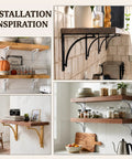 Compilation of shelves with heavy duty 10 inch black L shelf brackets set of 4, showcasing various installations in kitchens and living rooms.