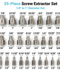 Pro Grade 25 Piece Screw Extractor Set With EZ Out Bolt Remover, chrome molybdenum alloy steel, various hex and spline sizes.