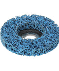 Blue nylon cleaning wheel from Five Piece Poly Strip Abrasive Disc Set For Angle Grinder Rust And Paint Removal.