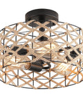 3 Light Rustic Woven Flush Mount Ceiling Light Fixture With Handmade Hemp Rope Cage Industrial Semi Flush Mount black