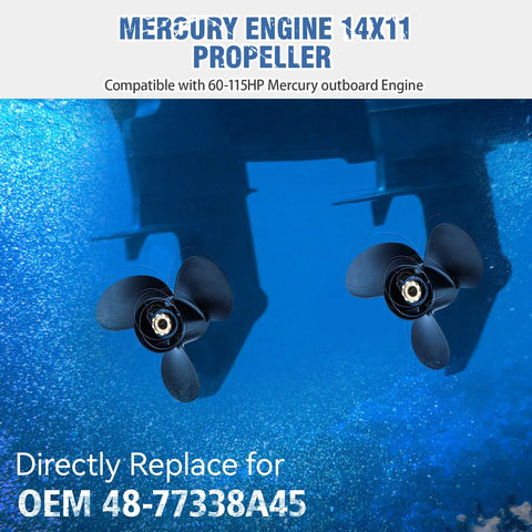 14x11 Pitch Aluminum Boat Propeller For Mercury Outboard Motors 60 75 90 100 115 HP With 15 Spline And Hub Kit Included RH Rotation 14x11P Upgrade Propeller For Faster Planing And Better Acceleration