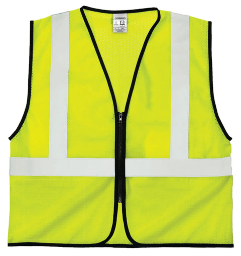 Mens High-Vis Mesh Vest With Zip-Front And Neon Lime Shade To Stay Fresh While Working Hard. ANSI-107 Type R Class 2 rated.