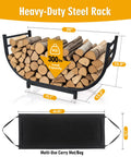 Curved Firewood Rack For Indoor And Outdoor Use, Heavy Duty Metal Log Holder With Detachable Haul Bag, 300 lbs capacity