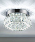 6.3 Inch Crystal Ceiling Light Fixture Mini Square Chandelier With Sparkling K9 Crystals And Stainless Steel Trim In 6500K Cool White LED Flush Mount