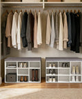 Cushioned Shoe Storage Bench With 9 Cubbies And Adjustable Shelves, A Must-Have Entryway Organizer, in closet, white.