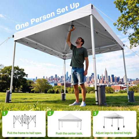 One Button Quick Setup 10x10 Pop Up Canopy With Carry Bag Portable Instant Shade Tent for outdoor events, setup demonstration.