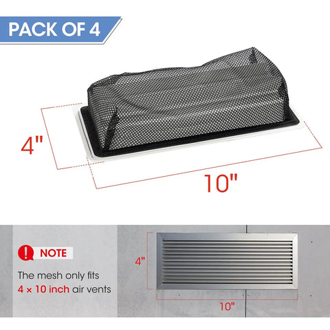 Floor Register Trap Cover Screen For Home Air Vents 4x10 Inch 4 Pack Black Durable Nylon Mesh Guard To Keep Junk Out