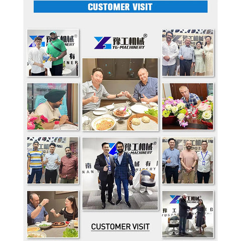 Various customer visits and interactions at YG Machinery office, showcasing hospitality, meals, and business discussions.