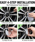Easy installation process for Slick Silver Wheel Hub Center Caps Featuring Snap In Tight Fit Abs Hub Covers for Cars Trucks and Suv.