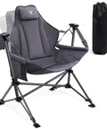 Oversized Padded Hammock Camping Chair With Detachable Cup Holder Heavy Duty Swing Seat Portable Folding Rocker in grey