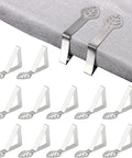 Leaf Shape Tablecloth Clips Pack Of 12 Heavy Duty Stainless Steel Picnic Clips in use on a grey tablecloth