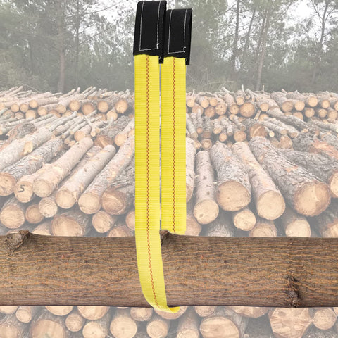Heavy Duty Nylon Lift Straps 2 Pack, 20 Ft Long By 2 In Wide End Loop Web Slings around a large log