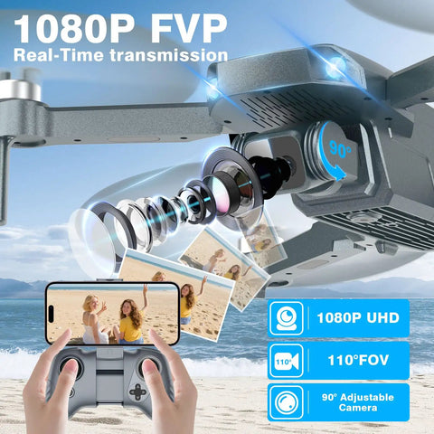 Foldable 1080P FPV Drone With Camera For Grownups, Beginners And Kids, showcasing real-time transmission and camera features.