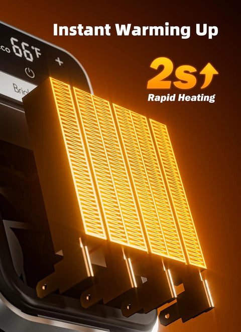 Plug In Space Heater With Remote And 180 Degree Rotating Plug, LED Touch Display, highlighting 2s rapid heating feature