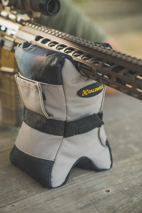 Tactical DeadShot Front And Rear Rifle Rest Combo filled, heavy duty ballistic nylon, adjustable height for rifles, close-up view