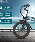 Folding Fat Tire Electric Bike For Adults 20 Inch 3.0 Fat Tires 374.4Wh Battery 20 MPH E Bike near beach with LCD Color Display