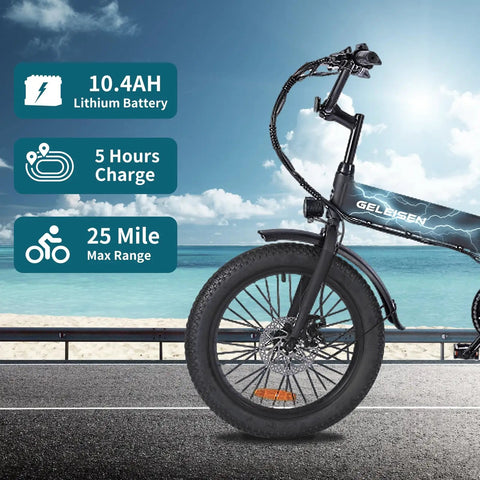 Folding Fat Tire Electric Bike For Adults 20 Inch 3.0 Fat Tires 374.4Wh Battery 20 MPH E Bike near beach with LCD Color Display