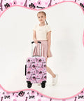Front view of Esteemly Kid's 16-inch pink hardside rolling luggage with spinner wheels; 2-piece set.