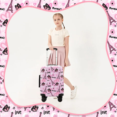 Front view of Esteemly Kid's 16-inch pink hardside rolling luggage with spinner wheels; 2-piece set.