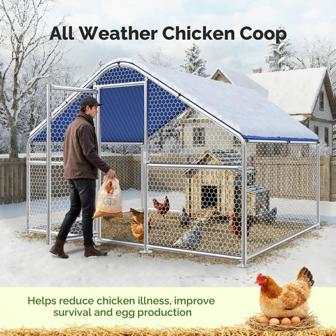 Heavy Duty Hexagonal PVC Coated Chicken Coop With Walk In Run Pen For The Yard Weatherproof Cover Outdoor Coop