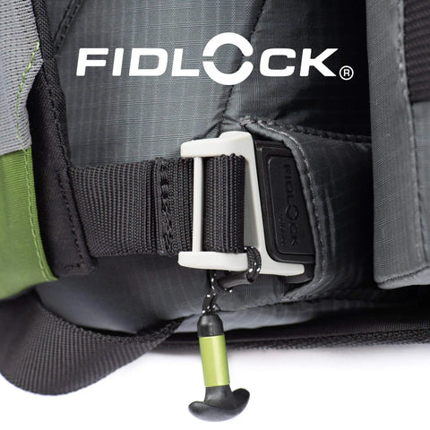 Close-up of a Fidlock buckle on the Rotating 50L Plus Camera Backpack For Epic Adventure Photography With Front Access, Tripod Carry.