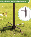 Sturdy base of 94 Inch Garden Bird Feeding Station Kit with Heavy Duty Metal Squirrel Baffle and ground-mounted design in yard.