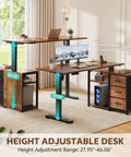47 Inch L Shaped Standing Desk With 3 Drawers, Electric Height Adjustable, Built In Power Outlets, 4 Memory Presets