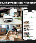 2K Indoor Outdoor Security Camera With Color Night Vision, AI Detection showing car, person, dog, and smartphone interface