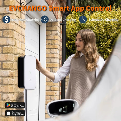 Beefy Level 2 EV Charger 48 Amp 240V with NEMA 14-50 plug in use with Tesla adapter and 25 ft cord, app control outdoor setup