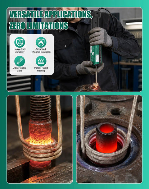 Heavy Duty 1500W 110V Induction Heater Bolt Removal Kit Featuring Four Coils and Slick Magnetic Tech in use heating a rusted bolt.