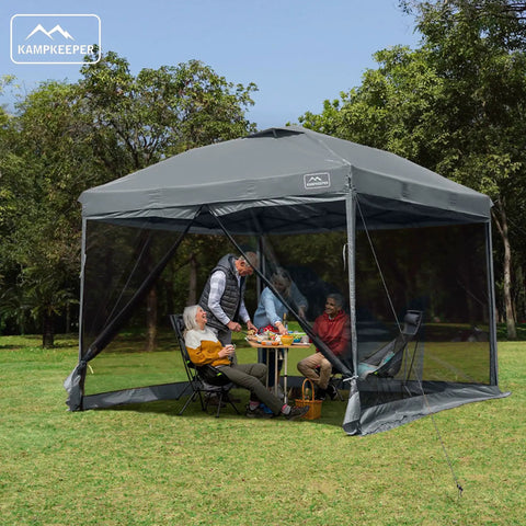 10x10 Pop Up Canopy Tent With Screen Walls, Waterproof Portable Shade For Camping, Backyard And Events, Dark Grey