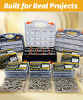 Built Like Iron 456 Piece Stainless Steel Bolt And Nut Assortment Kit showcases organized heavy-duty fasteners in storage cases.