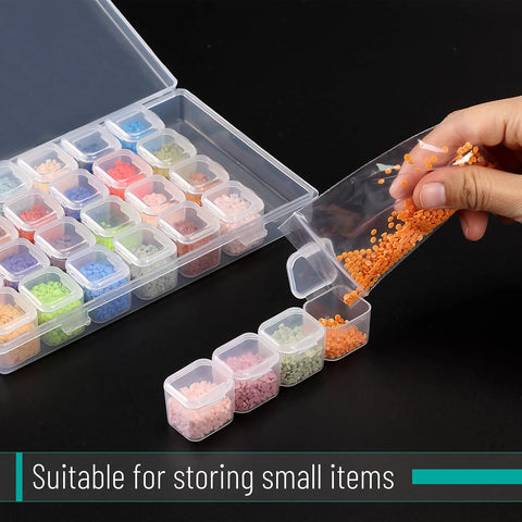 Heavy Duty Bead Storage Containers Two Pack Clear White Plastic Craft Organizer With 28 Grid Slots Snap On Lids And Label Sheets Smooth Operation Badass Hobby Box For Jewelry Paint Supplies