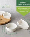 Top Shelf Large Round Ceramic Taco Lazy Susan Rotating Serving Tray With Six Heavy Duty Bowls showing measurements and design details.