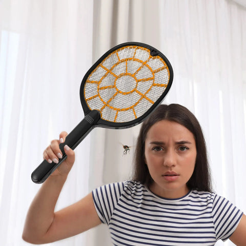 Cordless Electric Fly Swatter Racket For Gnats And Mosquitoes Outdoor Indoor Bug Zapper Handheld Battery Powered Pest Control Tool