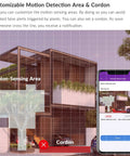 Customizable motion detection area and cordon displayed on smartphone app with house in background