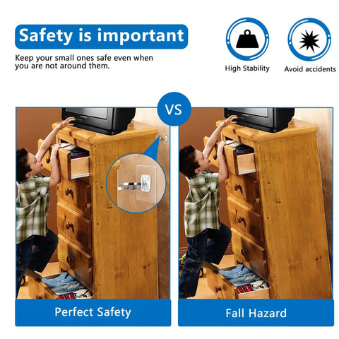 Ready To Use Adhesive Furniture Wall Anchors With No Sweat Drill Free Anti Tip Safety Straps For Fast Baby Proofing to prevent tip-over accidents.