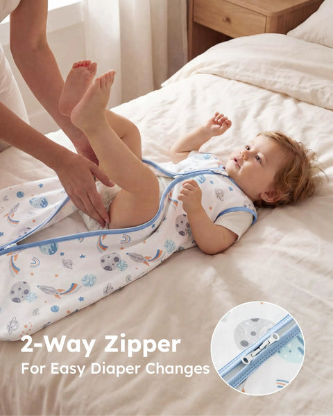 Baby in 2 Pack Baby Sleep Sack 0-6 Months 0.5 Tog 100 Percent Cotton Wearable Blanket With 2-Way Zipper Lightweight Blue Rockets Design