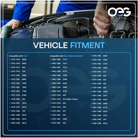Mechanic working on engine with vehicle fitment chart for Ford and New Holland alternators