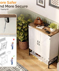 Farmhouse Style Shoe Cabinet With Two Barn Doors, 32 Inch Antique White Storage Organizer for Entryway with safety features
