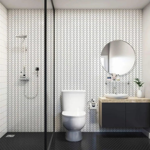 Black And White Peel And Stick Wallpaper With Modern Herringbone Pattern For Easy Removable Wall Decor 17.7 Inch By 78.7 Inch Self Adhesive