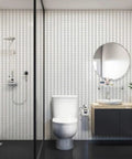 Bathroom with Black And White Peel And Stick Wallpaper Herringbone Geometric Self Adhesive Backsplash for Bathrooms and Walls Dope Look.