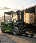 Rugged Compact Electric Stacker Forklift For Warehouse Moving And Shipping No Sweat industrial truck with heavy-duty tires.