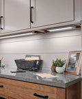 4U Series 30 Inch LED Under Cabinet Light 120V White 3000K Diffused Task Lighting in kitchen setup beneath cabinets
