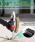 Close-up of 3 In 1 Heavy Duty Crack Weeder Tool With 59 Inch Adjustable Handle Stainless Steel Crevice Weed Puller in use on patio.