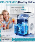 Quick Freeze Countertop Ice Maker With Heavy Duty Carry Handle Portable Compact Auto Rinse Choice, family using ice maker in kitchen.